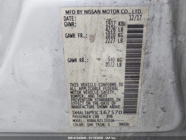 1N4AL3AP9JC167570 Nissan Altima 2.5 Sl