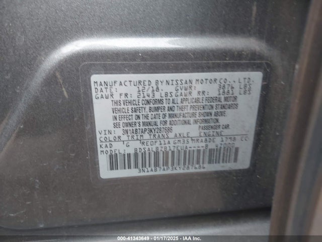 3N1AB7AP3KY287686 Nissan SENTRA S