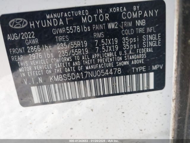 KM8S5DA17NU054478 Hyundai Santa Fe Hybrid Limited