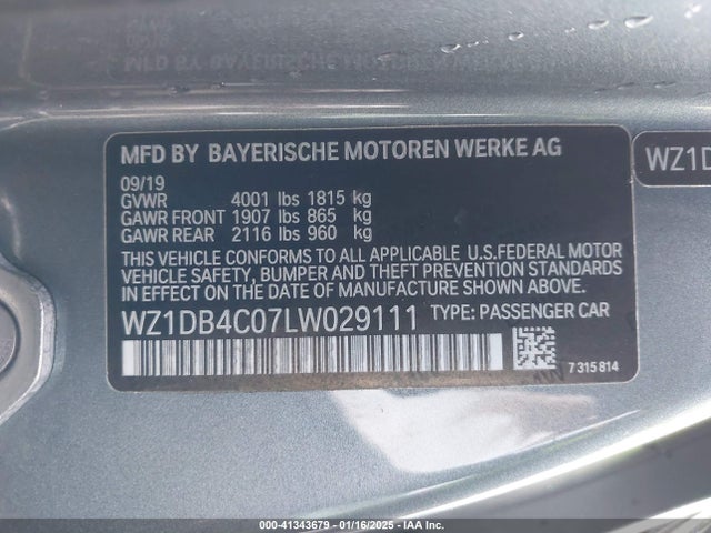 WZ1DB4C07LW029111 Toyota Gr Supra 3.0 Premium