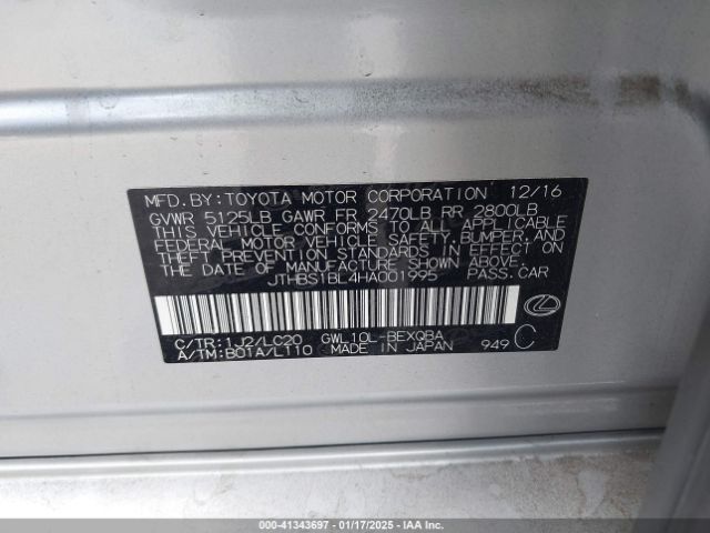 JTHBS1BL4HA001995 Lexus GS 450H