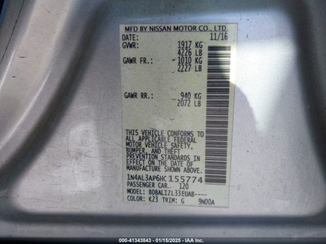 1N4AL3AP6HC155774 Nissan Altima 2.5 Sv