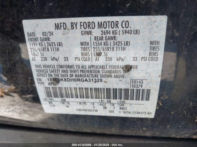 1FMSK8DH0RGA31329 Ford EXPLORER XLT
