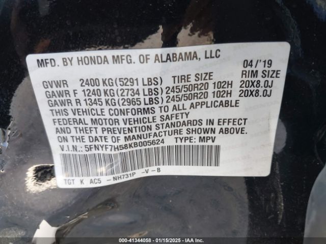 5FNYF7H58KB005624 Honda Passport Ex-l