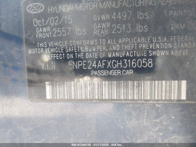 5NPE24AFXGH316058 Hyundai SONATA SE