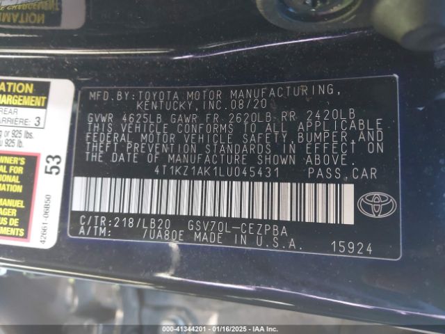 4T1KZ1AK1LU045431 Toyota Camry Xse V6