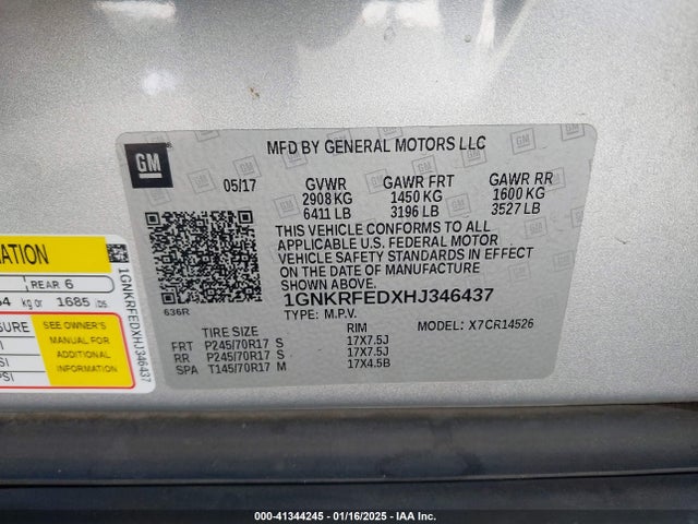 Chevrolet Traverse Ls 2017 1GNKRFEDXHJ346437 Image 9