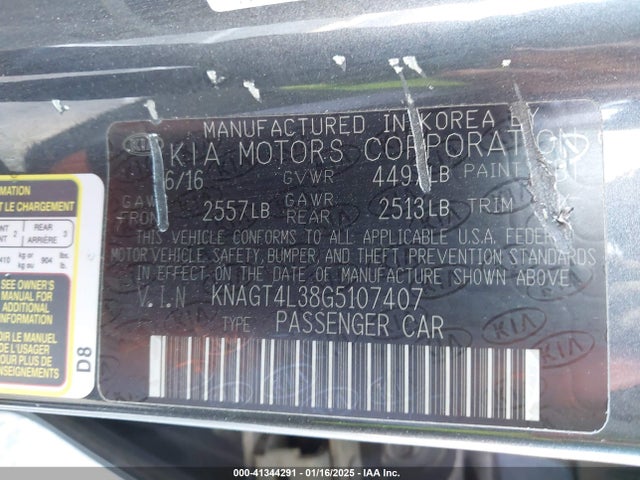 KNAGT4L38G5107407 KIA Optima Lx
