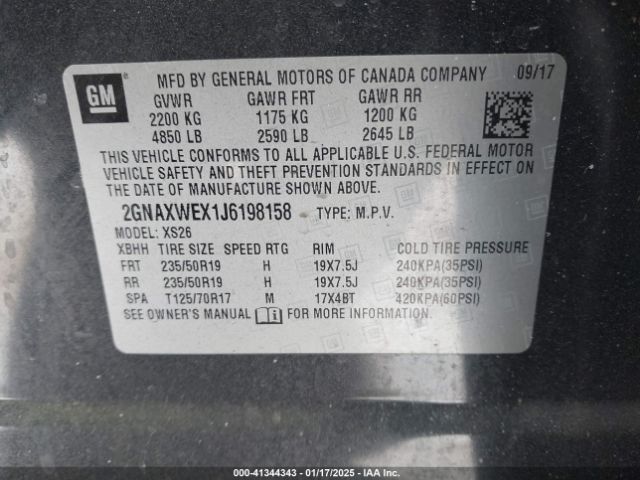 2GNAXWEX1J6198158 Chevrolet Equinox Premier