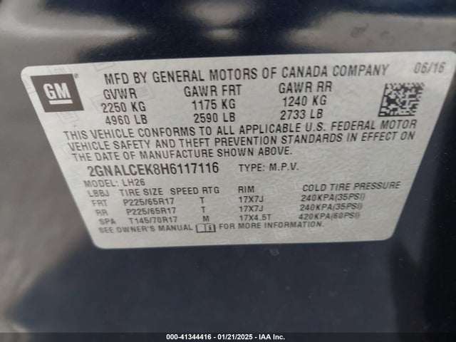 Chevrolet EQUINOX LT 2017 2GNALCEK8H6117116 Image 9