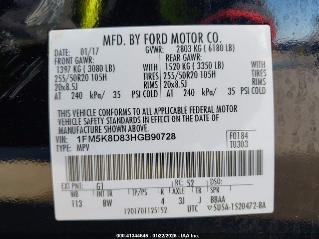 Ford EXPLORER XLT 2017 1FM5K8D83HGB90728 Image 9