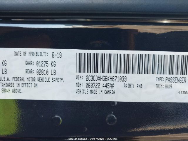 2C3CDXHG6KH671039 Dodge Charger Gt Rwd