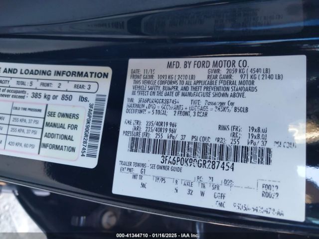 3FA6P0K90GR287454 Ford Fusion Titanium