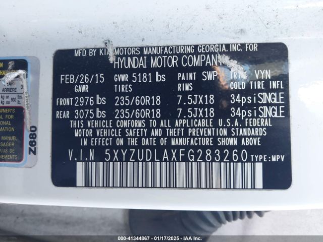 5XYZUDLAXFG283260 Hyundai Santa Fe Sport 2.0l Turbo
