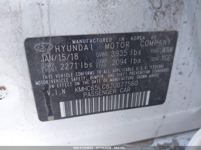 KMHC65LC8JU077560 Hyundai Ioniq Hybrid Blue