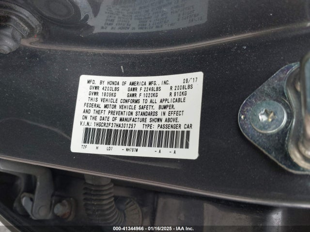 Honda ACCORD LX 2017 1HGCR2F37HA301257 Image 9