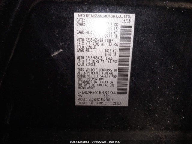 Nissan Pathfinder 2016 5N1AR2MM9GC643194 Image 9