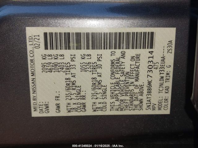 5N1AT3BB6MC730314 Nissan Rogue Sv Intelligent Awd