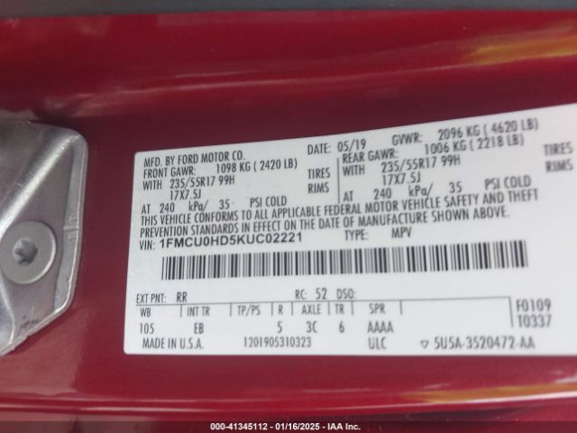 1FMCU0HD5KUC02221 Ford Escape