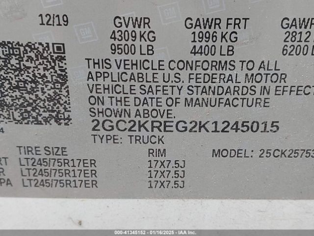 2GC2KREG2K1245015 Chevrolet Silverado 2500hd Wt