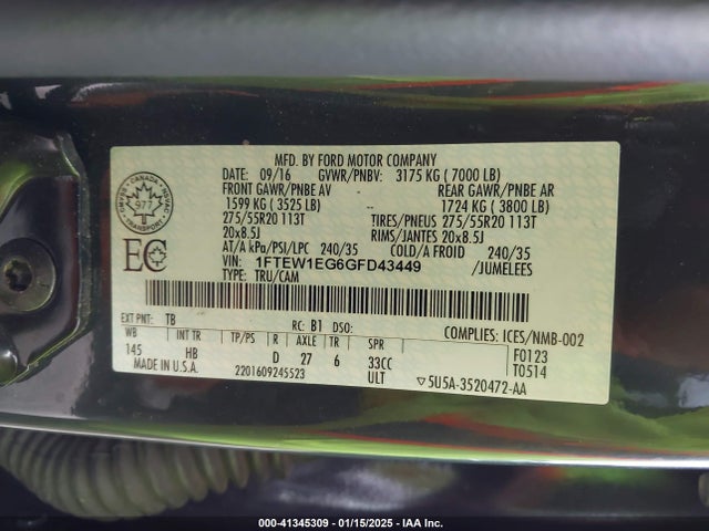 Ford F-150 Lariat 2016 1FTEW1EG6GFD43449 Image 9