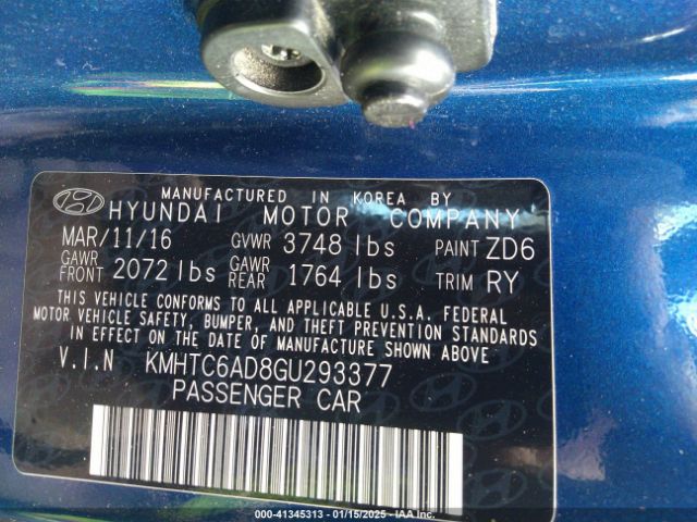 KMHTC6AD8GU293377 Hyundai Veloster