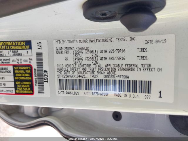 5TFCZ5AN6KX194425 Toyota Tacoma Trd Pro