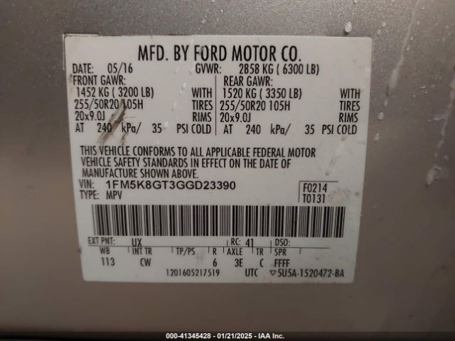 1FM5K8GT3GGD23390 Ford EXPLORER SPORT