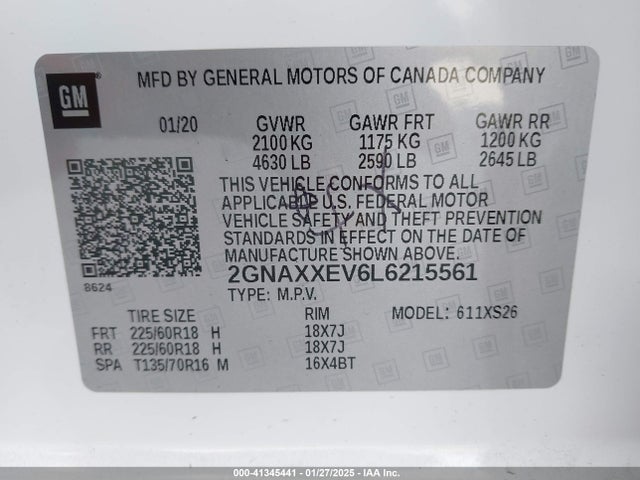 2GNAXXEV6L6215561 Chevrolet lyx - direct injection, vvt, fgt, turbo, alum, gen1