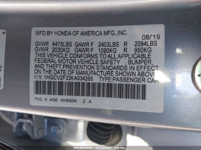 1HGCV2F33KA034265 Honda Accord Sport 2.0t