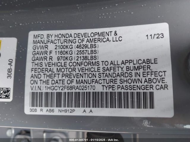 1HGCY2F68RA025170 Honda Accord Hybrid Ex-l