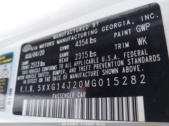 5XXG14J20MG015282 KIA K5 LXS