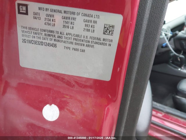 41345880 :رقم المزاد ، 2G1WC5E32D1249436 vin ، 2013 Chevrolet Impala Ltz مزاد بيع