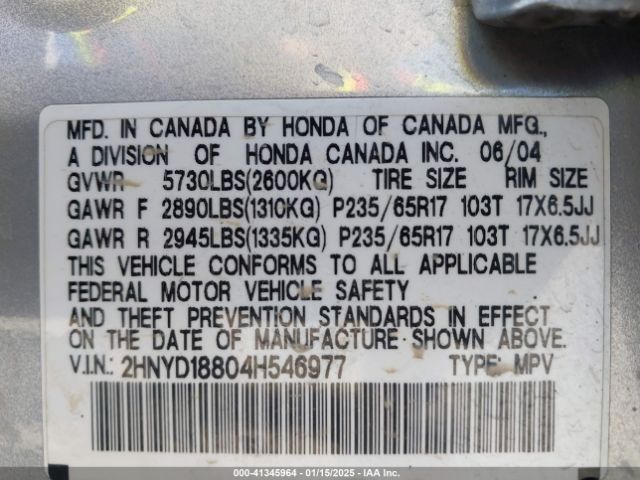2004 ACURA MDX 2HNYD18804H546977 Photo 8