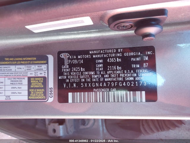 KIA OPTIMA EX 2015 5XXGN4A79FG402173 Image 9
