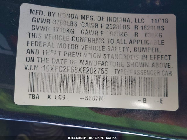 Honda Civic Lx 2019 19XFC2F68KE202765 Image 9