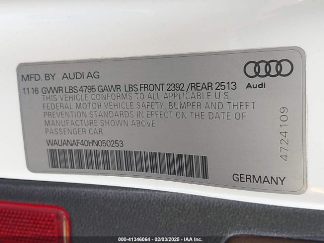 WAUANAF40HN050253 Audi A4 2.0t Premium