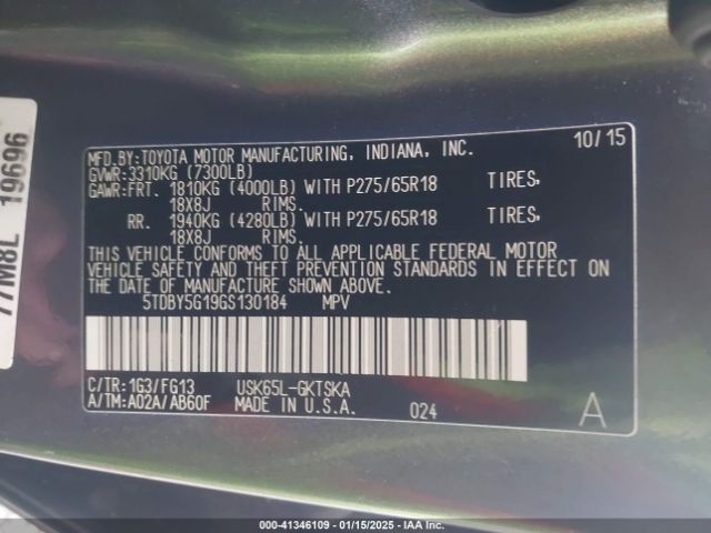 5TDBY5G19GS130184 Toyota Sequoia Sr5 5.7l V8