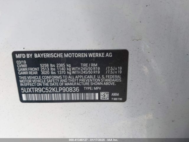 5UXTR9C52KLP90836 BMW X3 Xdrive30i