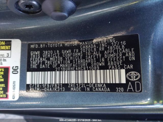 2T1BURHE4HC811089 Toyota Corolla L/le/xle/se/xse