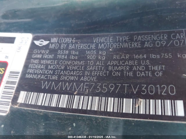2007 MINI COOPER S WMWMF73597TV30120 Photo 8