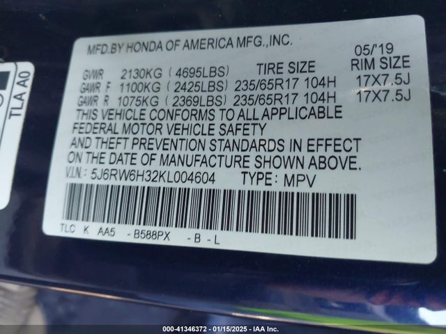 Honda CR-V LX 2019 5J6RW6H32KL004604 Image 9