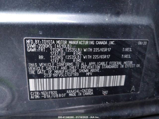 2T3F1RFV5LC137189 Toyota RAV4 LE