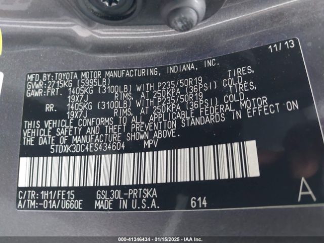 5TDXK3DC4ES434604 Toyota Sienna Se 8 Passenger
