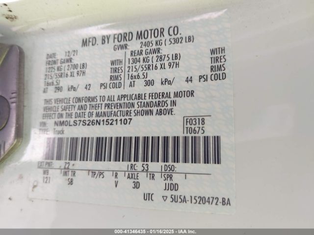 NM0LS7S26N1521107 Ford Transit Connect Xl Cargo Van