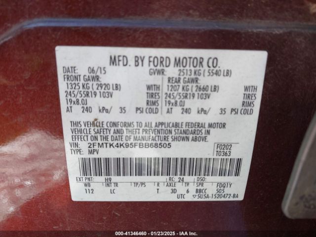 2FMTK4K95FBB68505 Ford Edge Titanium