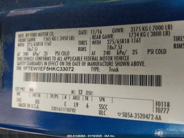 1FTEW1EF5HKC33072 Ford F-150 Xlt