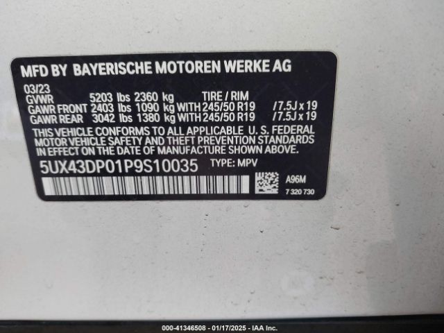 5UX43DP01P9S10035 BMW X3 Sdrive30i