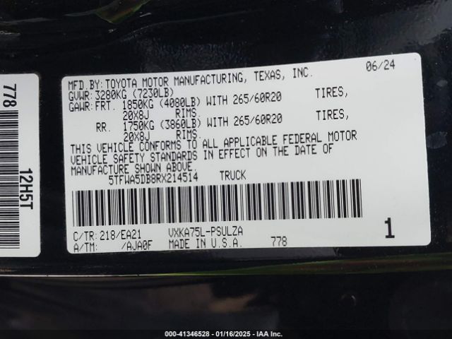 5TFWA5DB8RX214514 Toyota Tundra Limited
