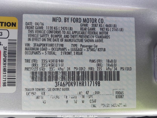 Ford Fusion 2017 3FA6P0K91HR117198 Image 9
